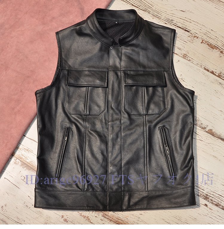 B0944☆新品頭層牛革モーターサイクルクラブスタイル レザーベスト 革ベスト サイズ選択可能M~5XL拍卖