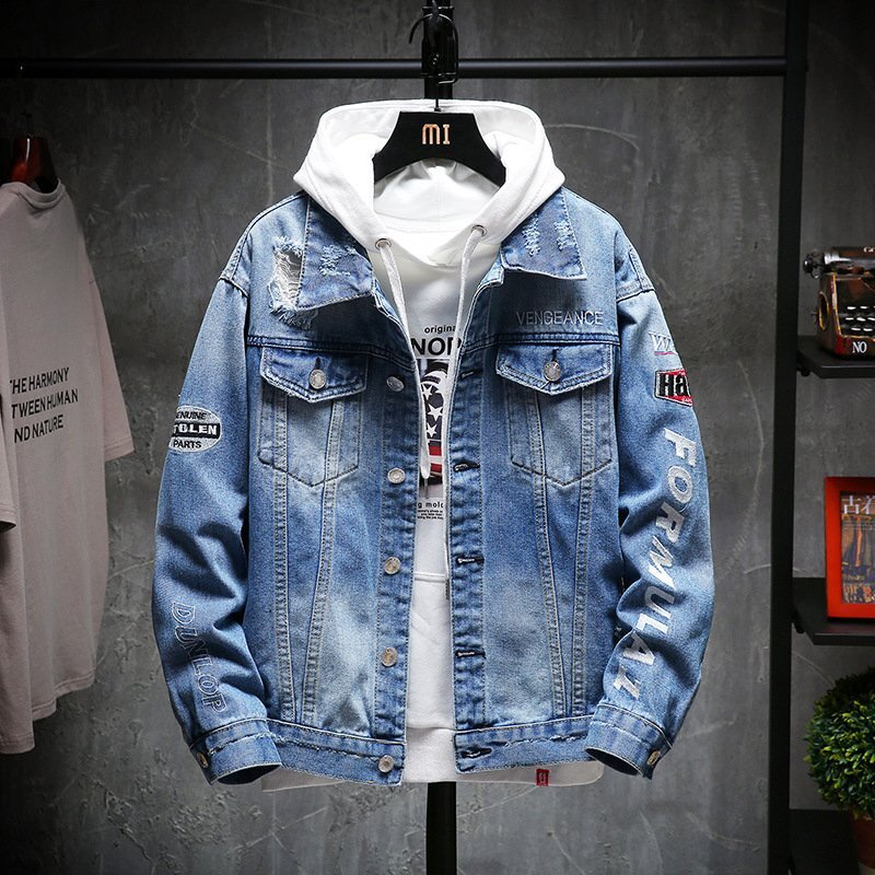 B0618☆新品初売り ジャケット メンズ デニムジャケット 刺繍 ダメージ加工 ジャンパー ブルゾン ジージャン 大きいサイズ有 M~5XL選択拍卖