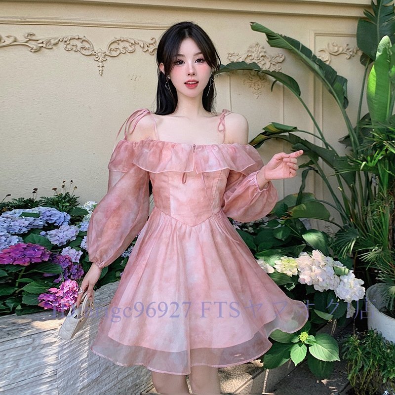 B0544☆新品レディースワンピース 大人sexy お呼ばれドレス 可愛い 上質 ミニ丈 ピンク拍卖