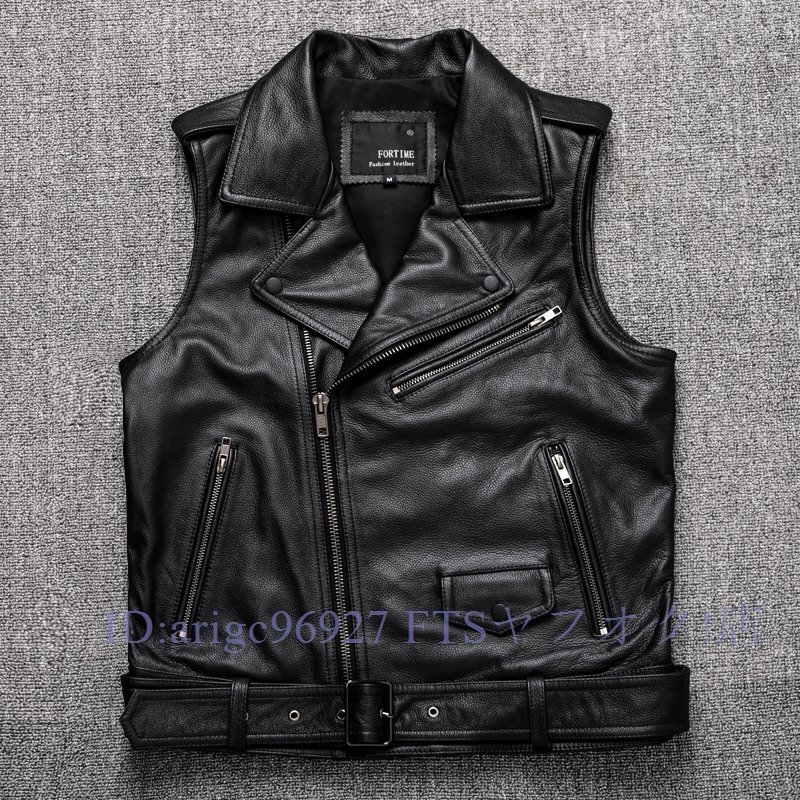 B2082☆新品メンズレザー ジャーキン ベスト 本革 牛革 バイクジャケット ライダース S~5XL 黒拍卖