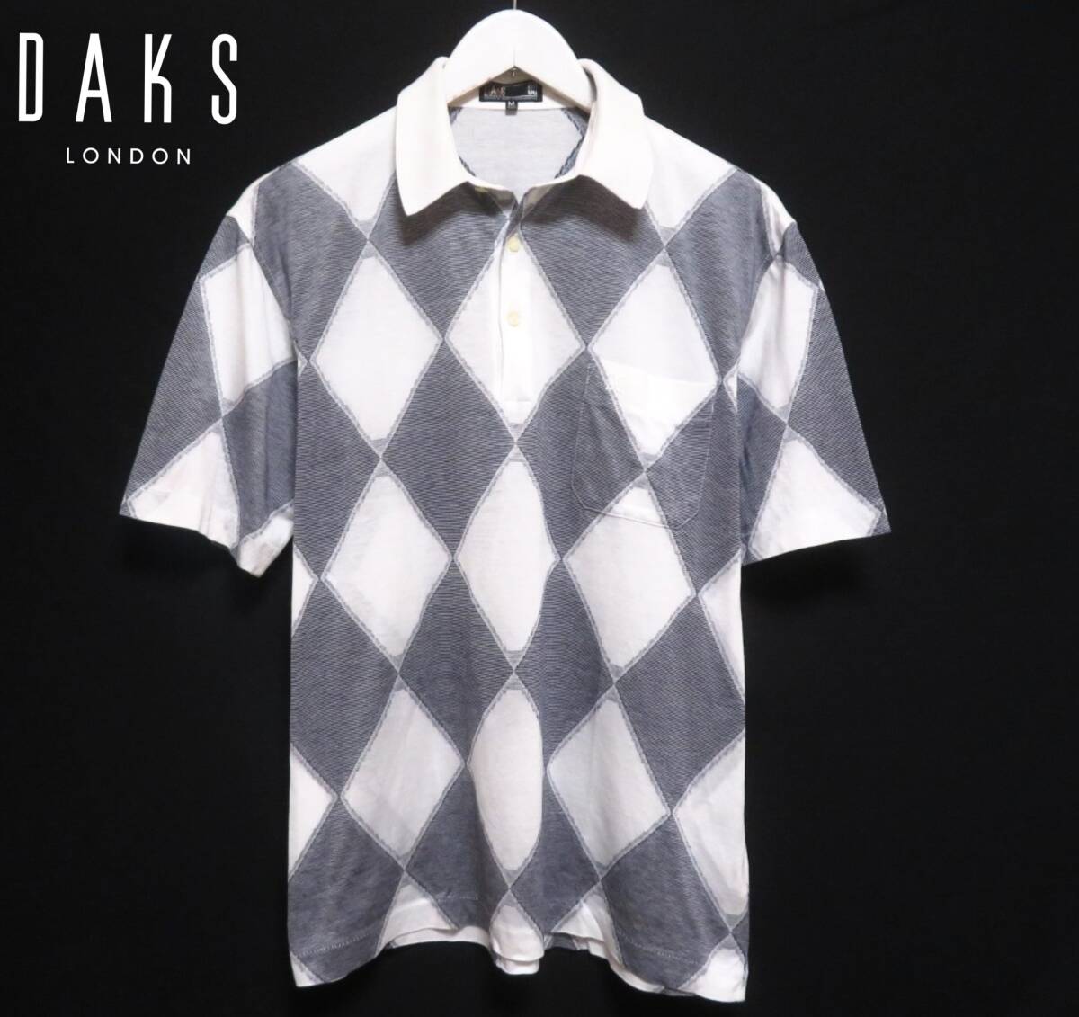 DAKS LONDON ダックス アーガイル柄ポロシャツ ダイヤ 半袖トップス 吸汗速乾 薄手 メンズ ゴルフウエア カジュアル 紳士 Mサイズ 春夏物拍卖