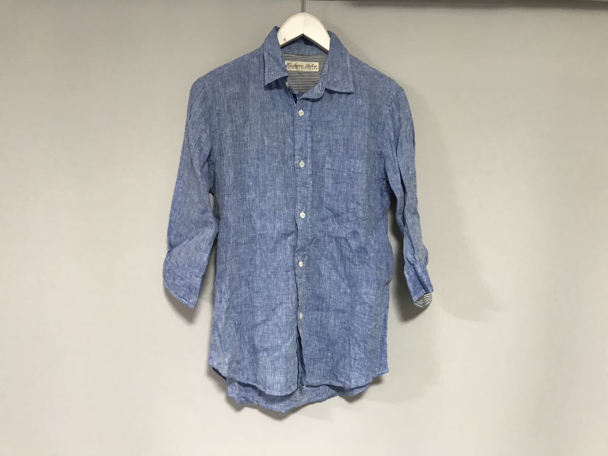 本物ジャーナルスタンダードJOUNALSTANDARDリネン麻7部丈長袖シャツメンズサーフミリタリーアメカジビジネススーツ青ブルーS拍卖