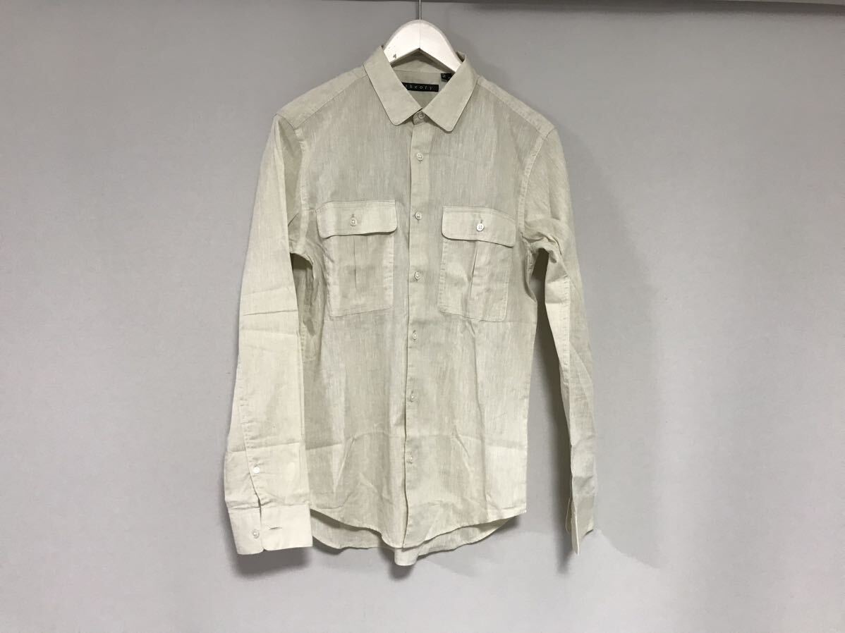 本物セオリーTheoryコットン麻リネン長袖シャツメンズサーフミリタリーアメカジビジネススーツゴルフベージュXS拍卖