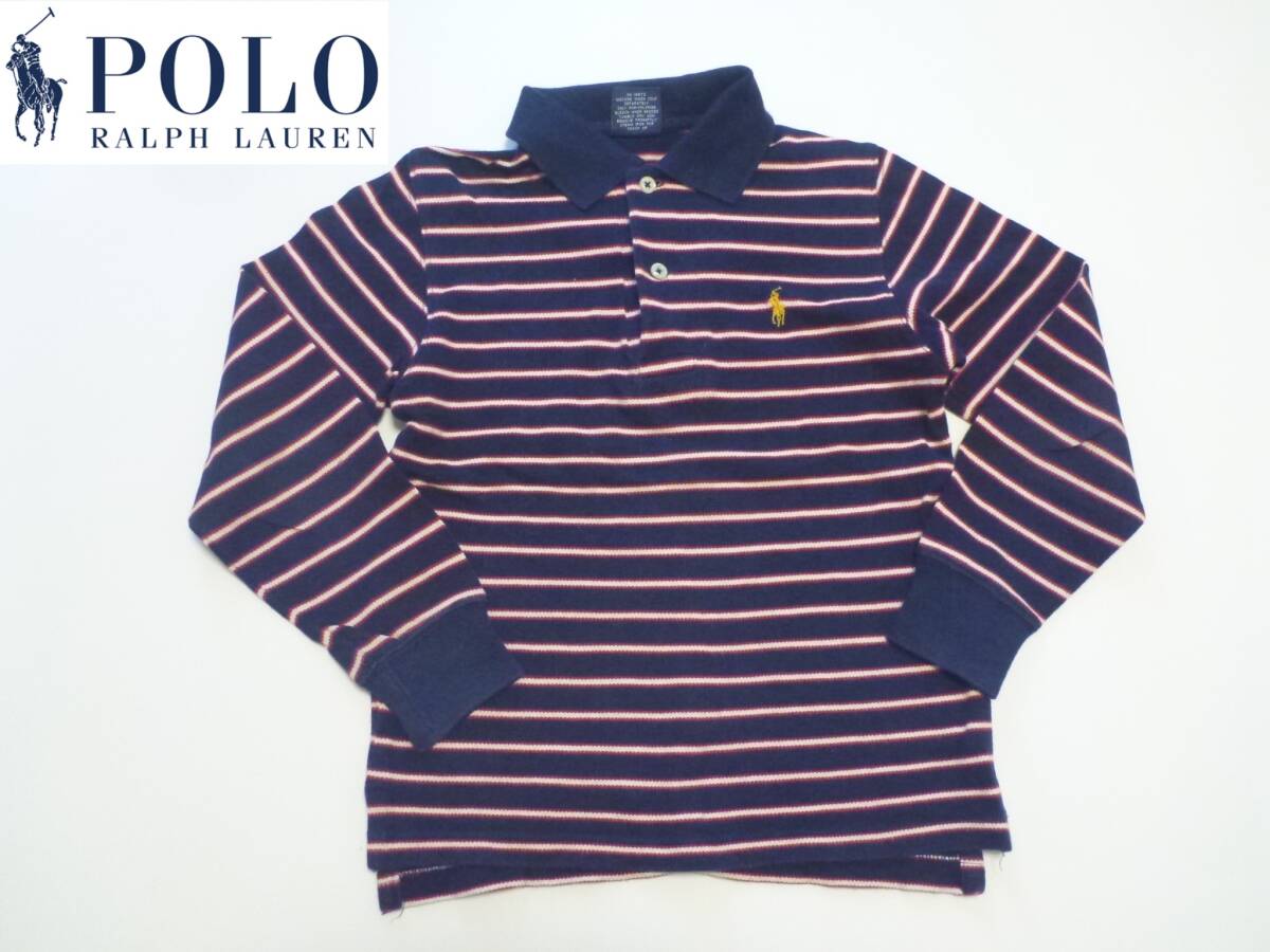 美品 POLO RALPH LAUREN ポロ ラルフローレン ★紺×赤×白 ボーダー柄 長袖ポロシャツ 5 110拍卖