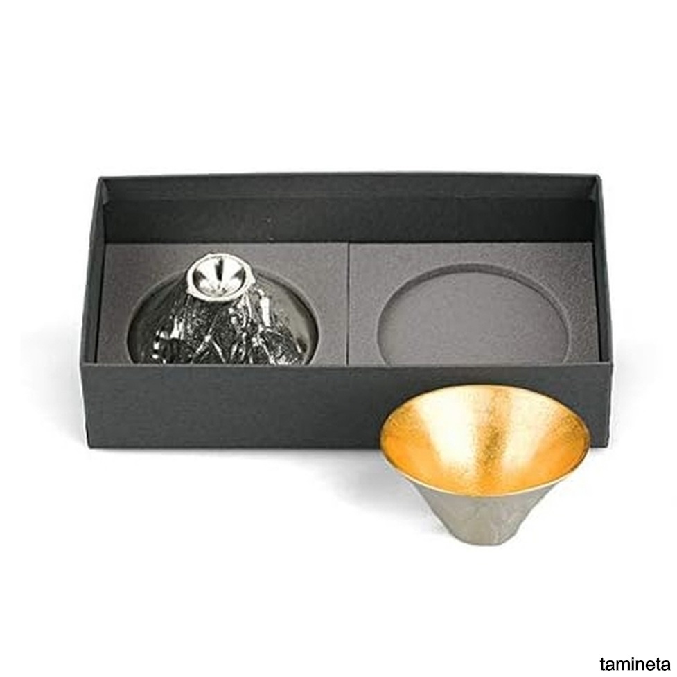富士山 FUJIYAMA 金箔 錫 セット 能作 e00115 2セット 60cc 酒器 茶器 手作業 縁起 歴史 贈り物 宝物 抗菌作用 熟練した職人の繊細なお品物拍卖