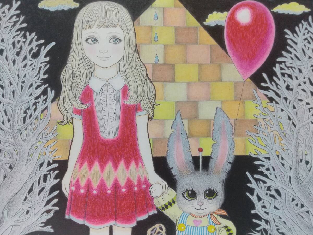 オリジナル手描きアナログイラスト「夜のなかよし散歩」送料無料拍卖