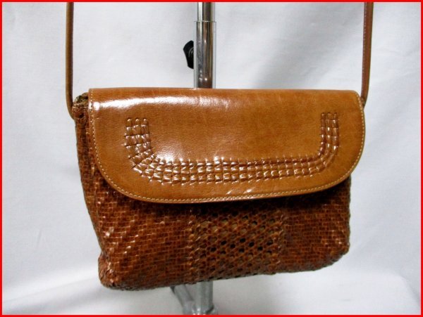 La Moda/ラモーダ◇本革 メッシュ編み ショルダーバッグ BR ハセガワ 斜め掛け W23.5cm拍卖