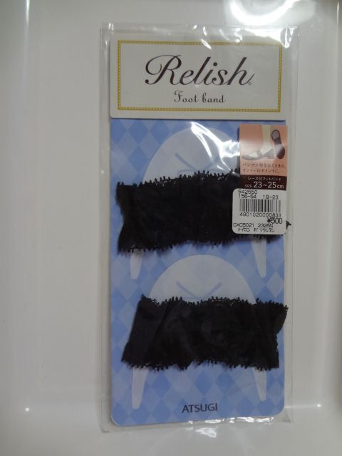 新品 ATSUGI Relish レリッシュ レース付フットバンド 23~25cm ブラック 黒拍卖