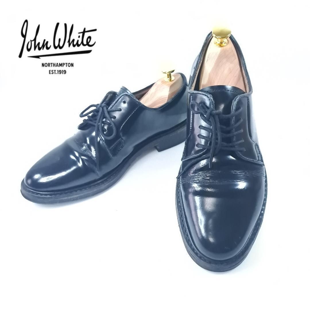 hws01084 入手困難 John White ストレートチップ England UK7 1/2 ブラック レースアップ レザー 本革 英国王室御用達拍卖