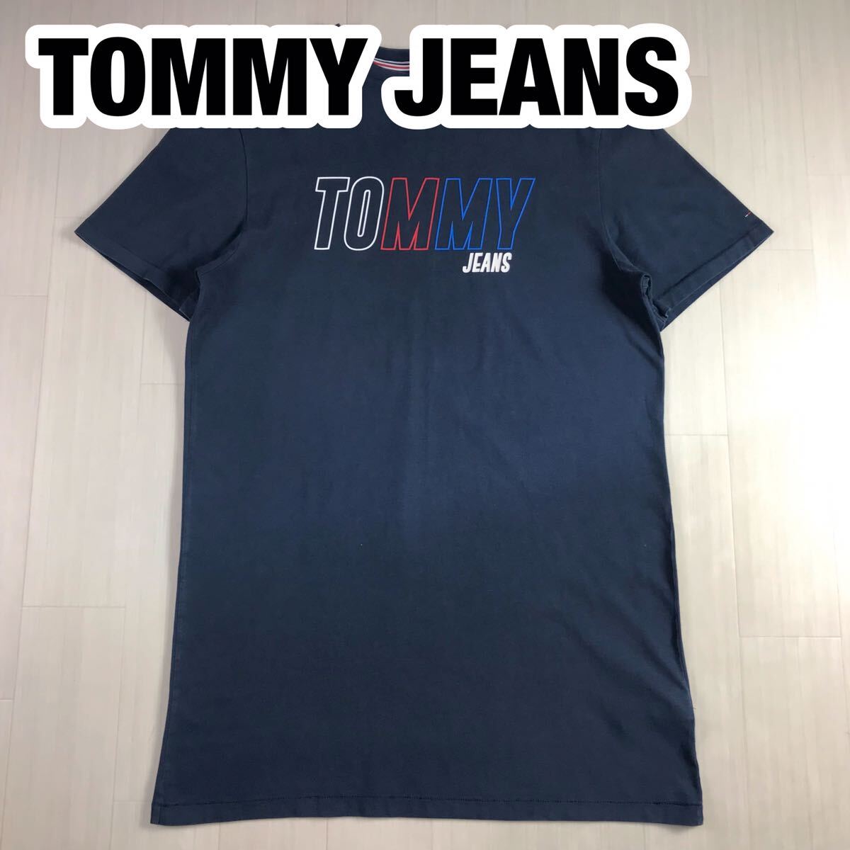 TOMMY JEANS トミージーンズ ワンピース S ネイビー ビッグロゴ プリントロゴ 刺繍ロゴ Tシャツワンピース オーバーサイズ拍卖