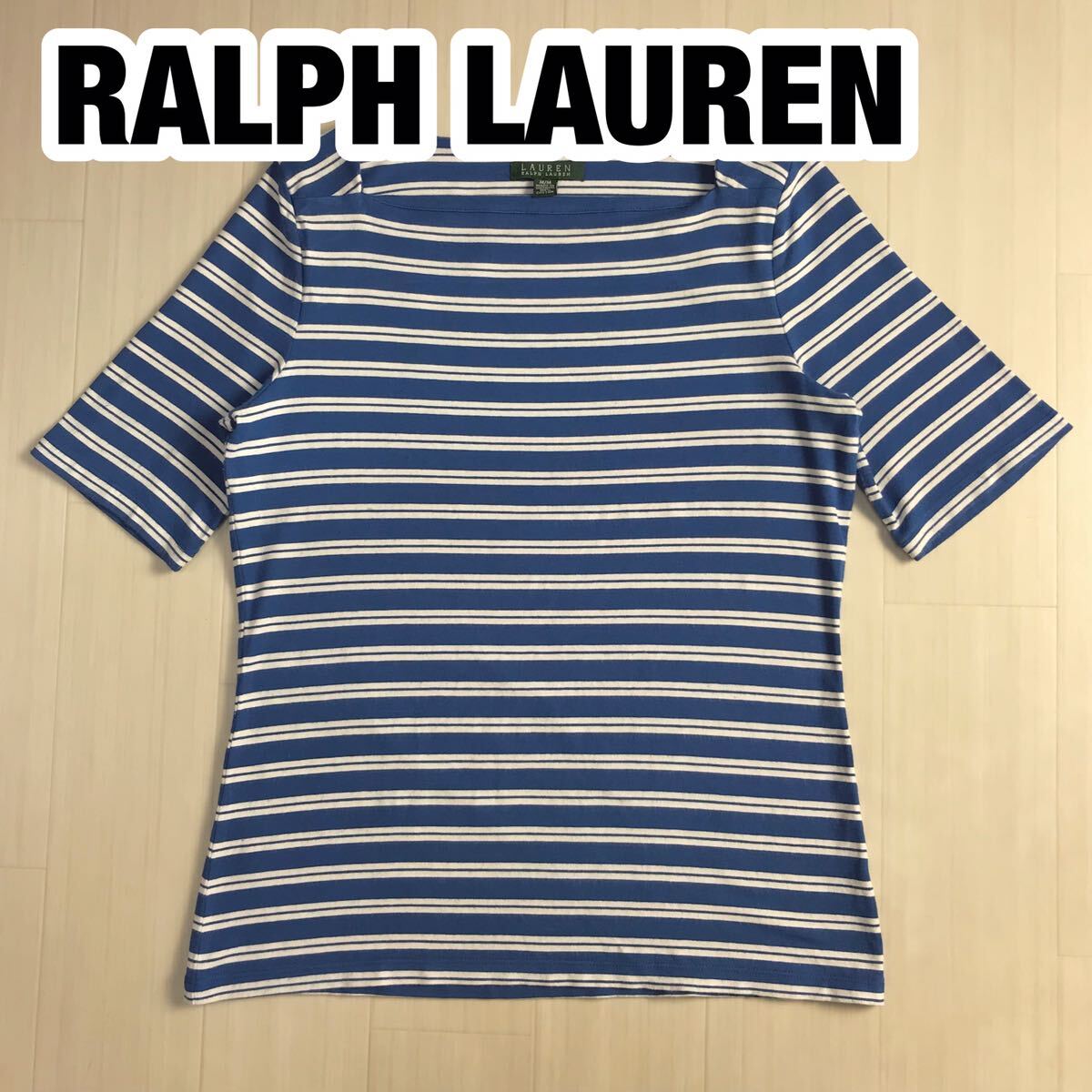 LAUREN RALPH LAUREN ローレン ラルフローレン 半袖Tシャツ M ボーダー柄 ブルー×ホワイト拍卖
