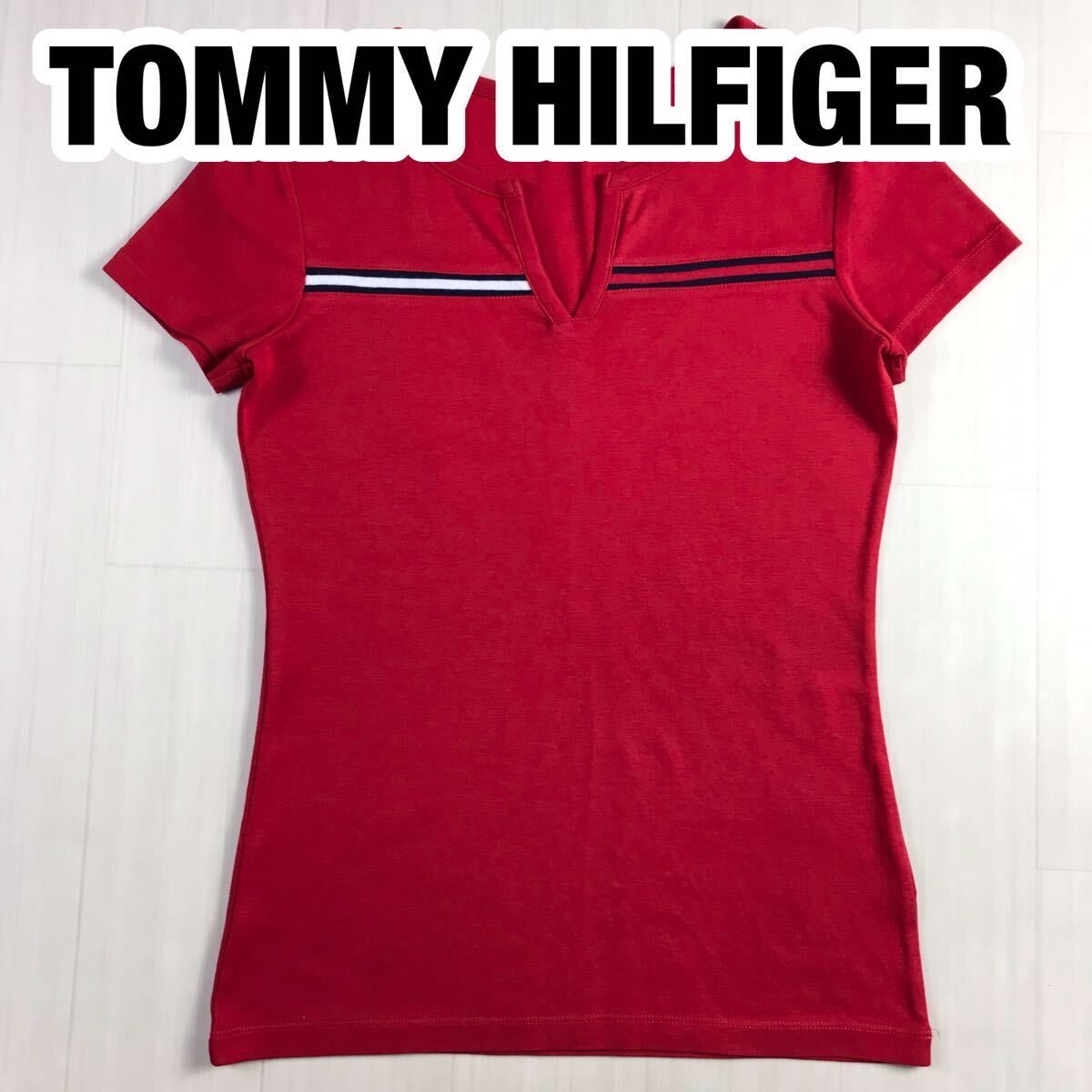 美品 TOMMY HILFIGER トミー ヒルフィガー 半袖Tシャツ S レッド フラッグロゴ拍卖