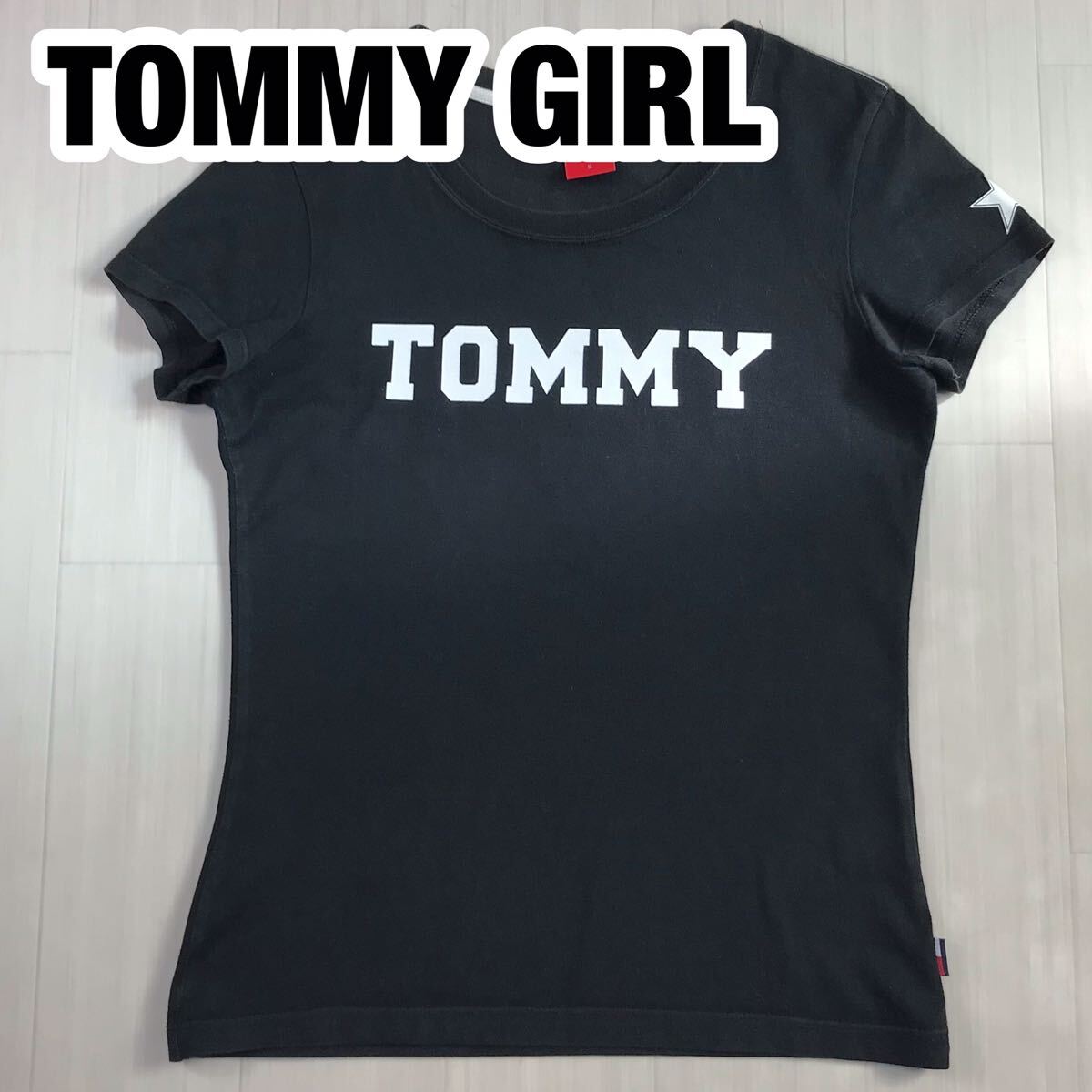 TOMMY GIRL トミーガール 半袖Tシャツ S ブラック プリントTシャツ フラッグタグ スター 星拍卖