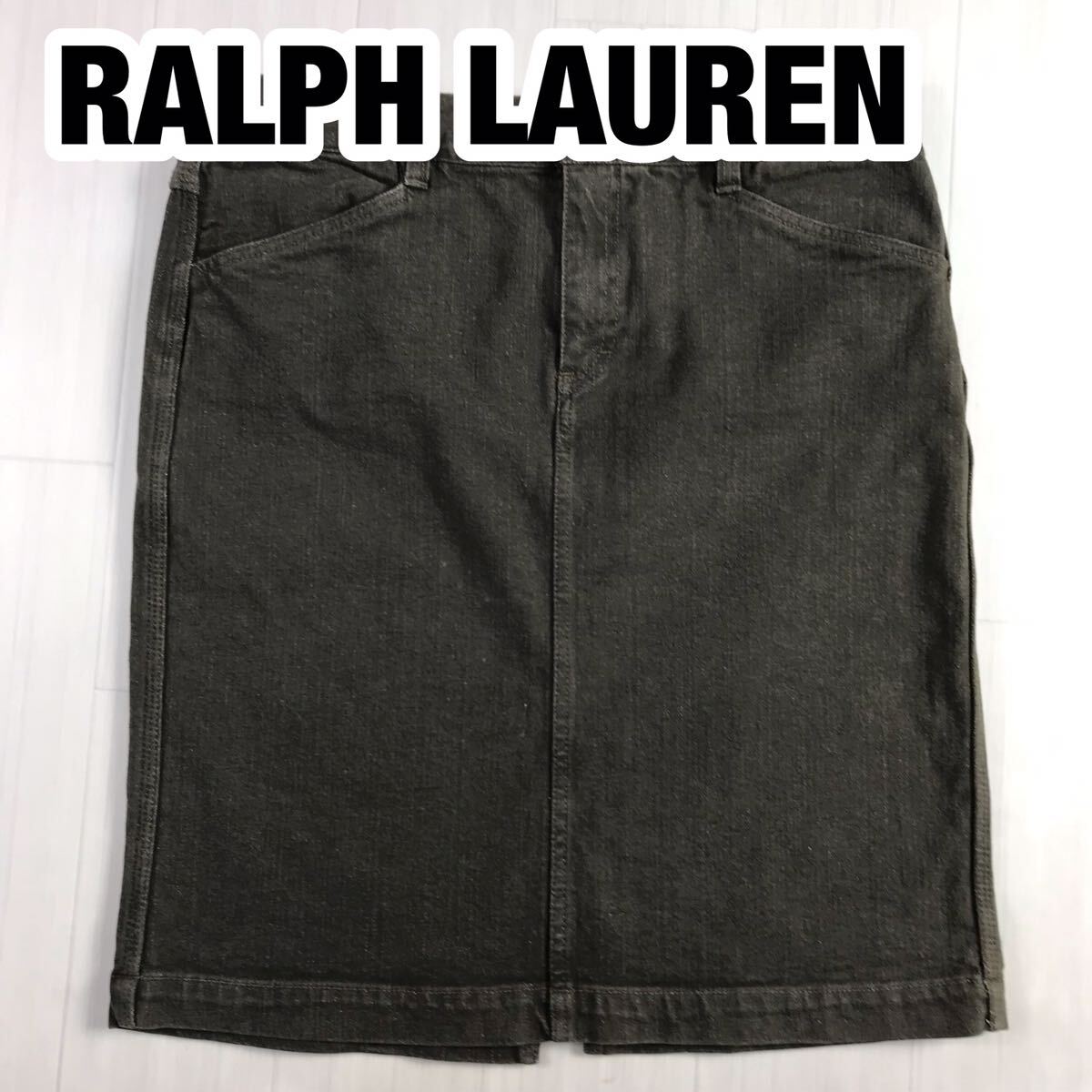 RALPH LAUREN ラルフローレン デニムスカート 11 カーキーブラウン ストレッチ素材 後スリット拍卖