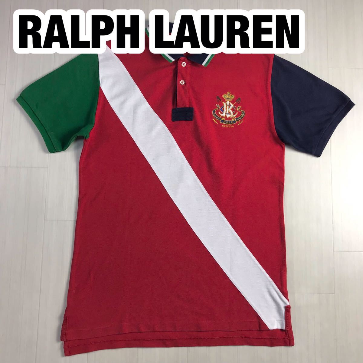 POLO BY RALPH LAUREN ポロ バイ ラルフローレン 半袖ポロシャツ XL(20) レッド×ネイビー×グリーン×ホワイト 刺繍ロゴ ユース拍卖