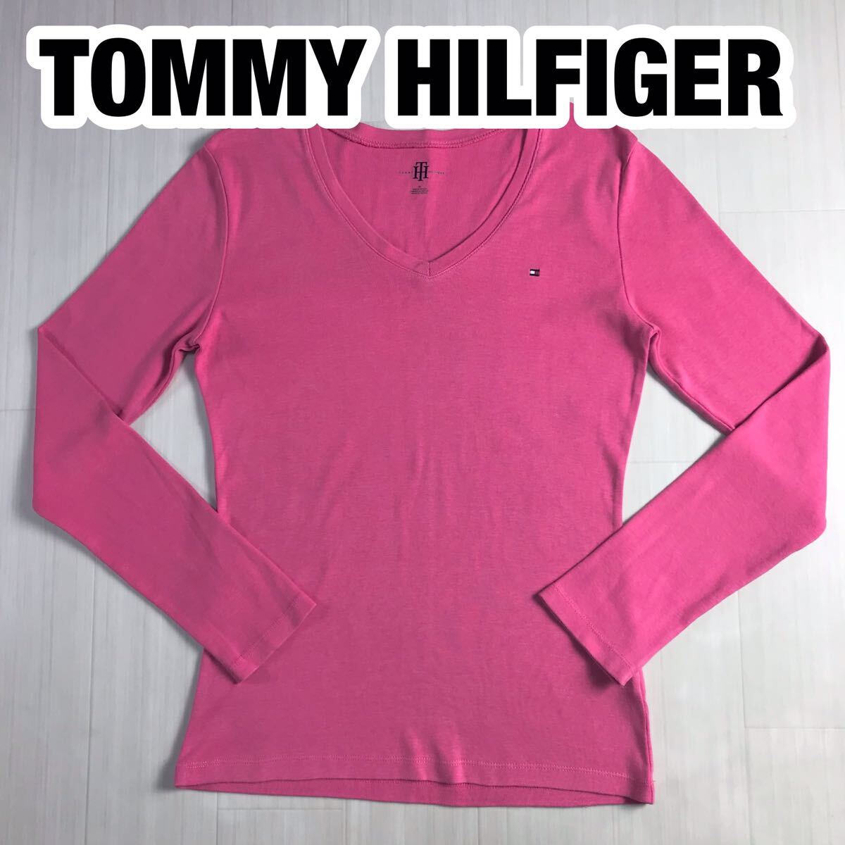 TOMMY HILFIGER トミー ヒルフィガー 長袖Tシャツ M ピンク フラッグロゴ 刺繍ロゴ ロンT拍卖