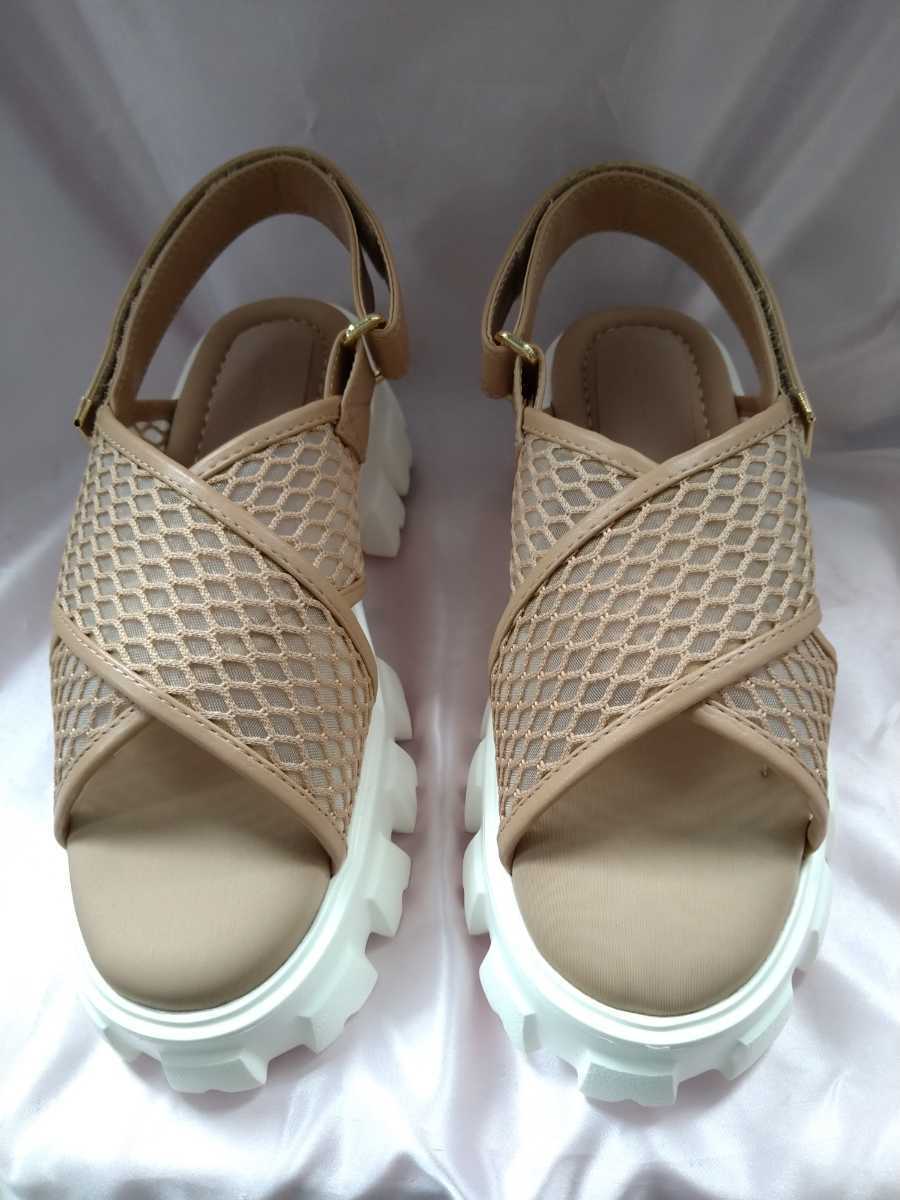新品【S】EVOL クロスデザイン プラットフォーム スポーツサンダル イーボル ベージュ拍卖