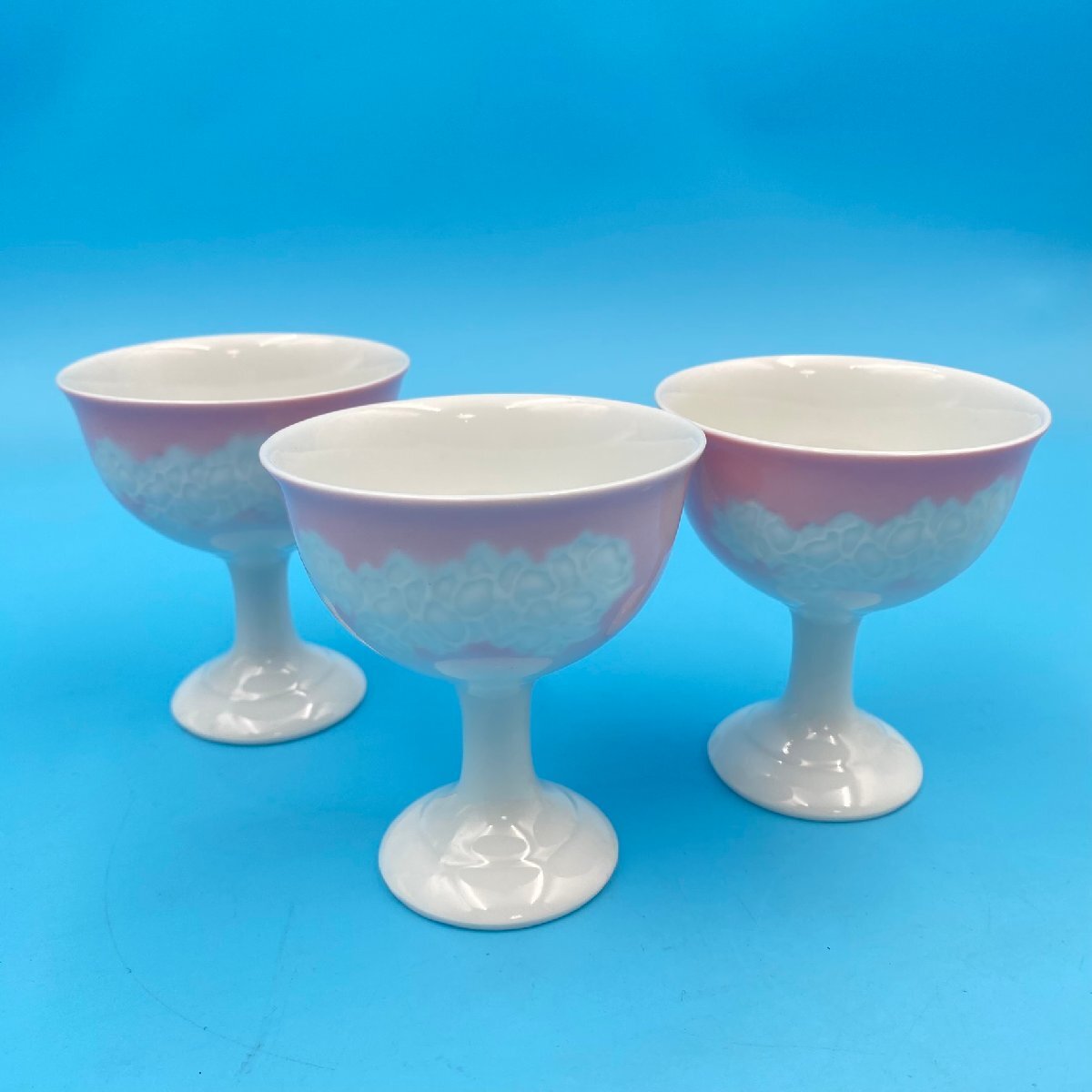 【10556P045】有田焼 胡蝶蘭柄 コチョウラン カップ グラス コップ 酒器 3客 レトロ インテリア ピンク拍卖