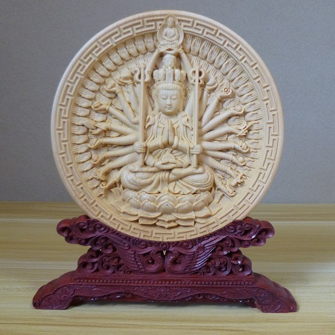 千手観音菩薩 仏像 お皿 円形 木彫り彫刻拍卖