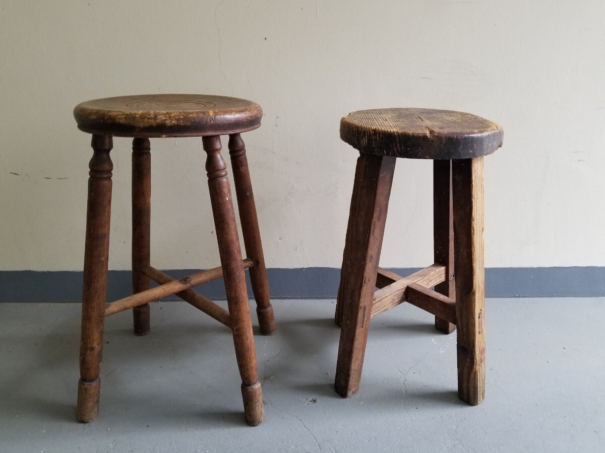 昭和 丸椅子 スツール 木製 蚤の市 古道具 チェア イス拍卖