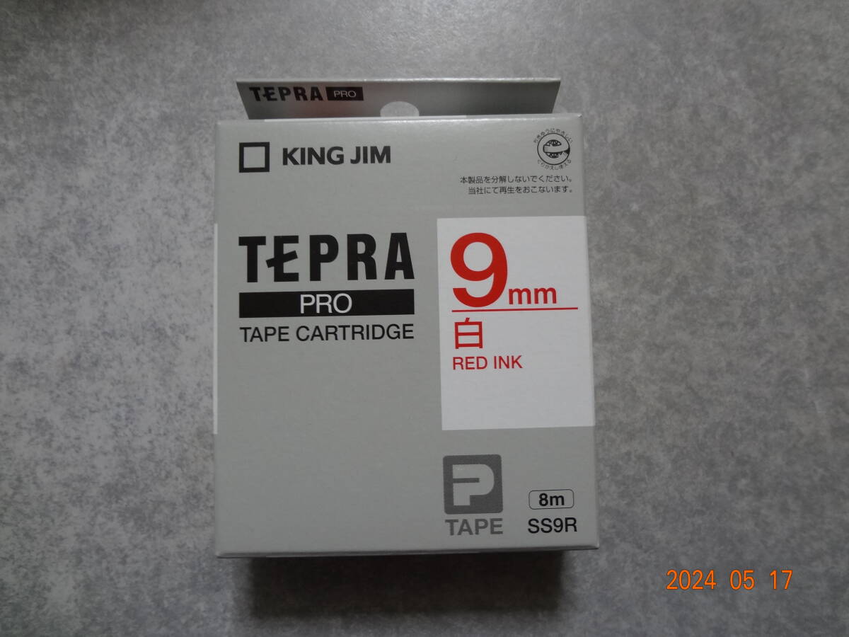 キングジム 純正 テプラテープカートリッジ SS9R 9mm 赤文字 白テープ 未使用1本拍卖