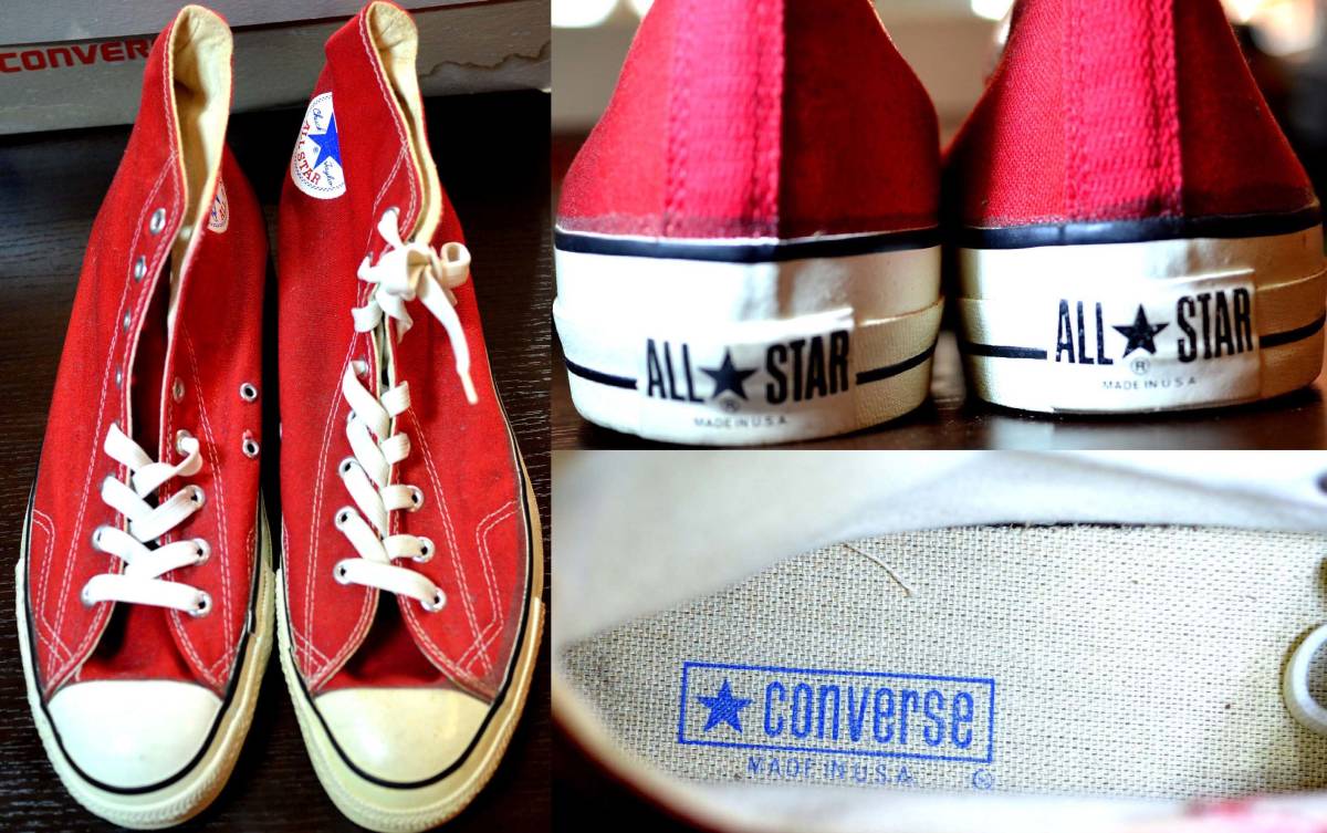 h458/オールスター USA製 80's 赤HIカット 箱付きデッドストック☆チャック ステッチ拍卖