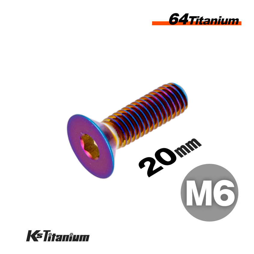 チタンボルト M6×20 P1.0 焼き色 1本売り 64チタン 六角穴付き皿ボルト 全ネジ バイク レストア パーツ拍卖
