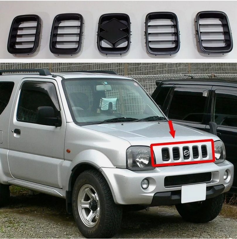 1998-2011 スズキ ジムニーワイド シエラ JB23 1型〜3型/JB33/JB43 2型〜7型 5PCS 黒 フロントグリル カバー クローム エンブレムベース有拍卖