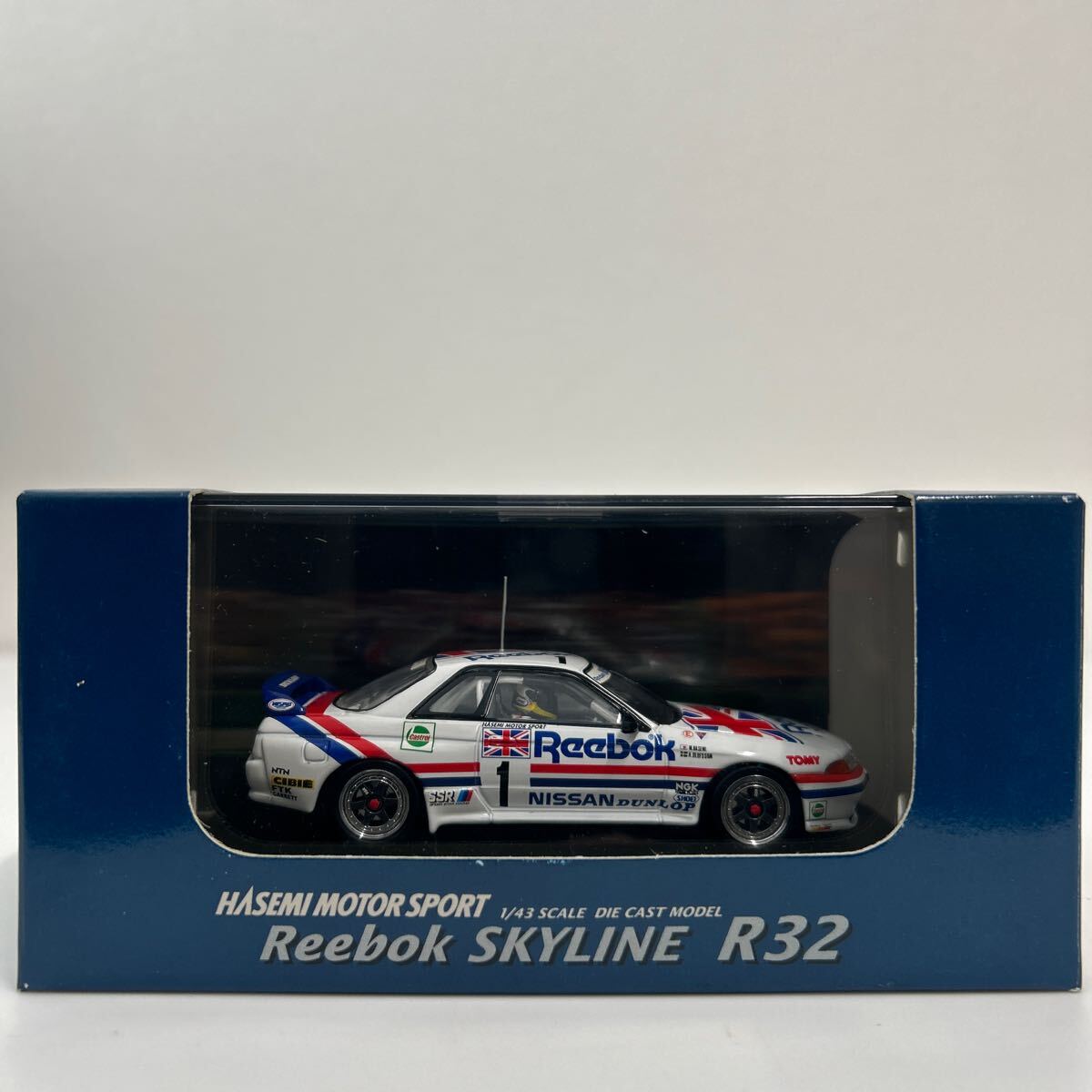 TOMY EBBRO 1/43 Reebok NISSAN SKYLINE GT-R #1 トミカ エブロ 日産 スカイライン R32 リーボック 長谷見昌弘 HASEMI ミニカー Gr.A 1990拍卖