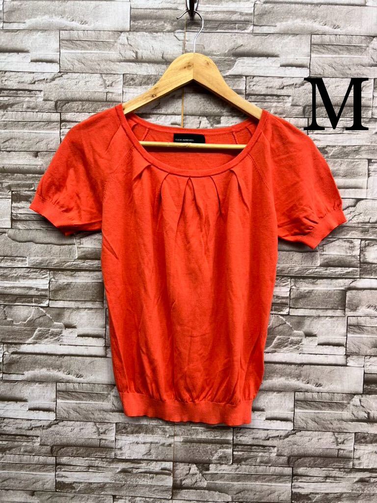 M CLEAR IMPRESSION クリアインプレッション オレンジ 半袖 ニット 半袖ニット バルーン袖 レディース拍卖