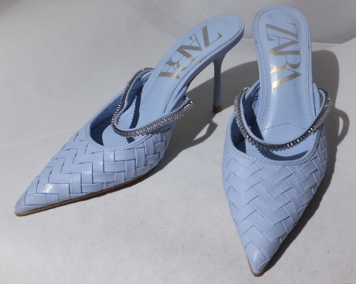ZARA 2819 ザラ ハイヒールミュール 水色 37 (約 23.5cm) ★Mw1829拍卖