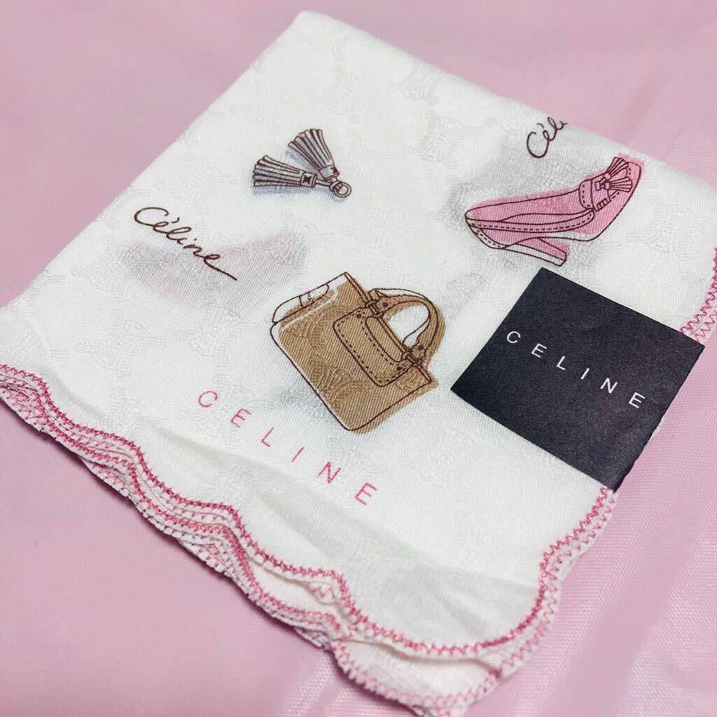 新品/CELINE/ハンカチ/ミニ/正規品/セリーヌ/ハイ未使用/ブランド/マカダム柄/綿100%/レディース/ハンカチーフ/女性用/日本製/靴バッグ柄拍卖