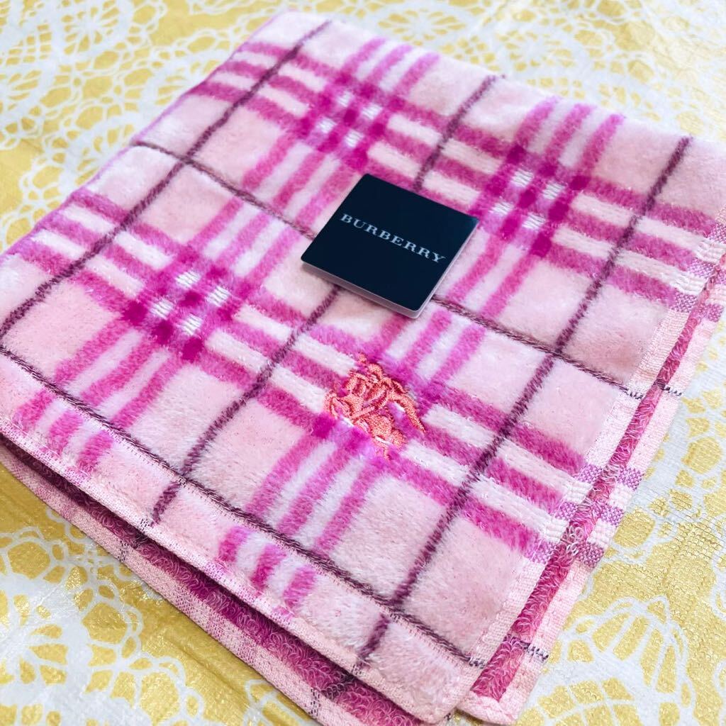 【ベロア】新品/BURBERRY/大判タオルハンカチ/正規品/バーバリー/綿100%/ピンク未使用/ハンドタオル/ホースマーク/ブランド/レディース女性拍卖