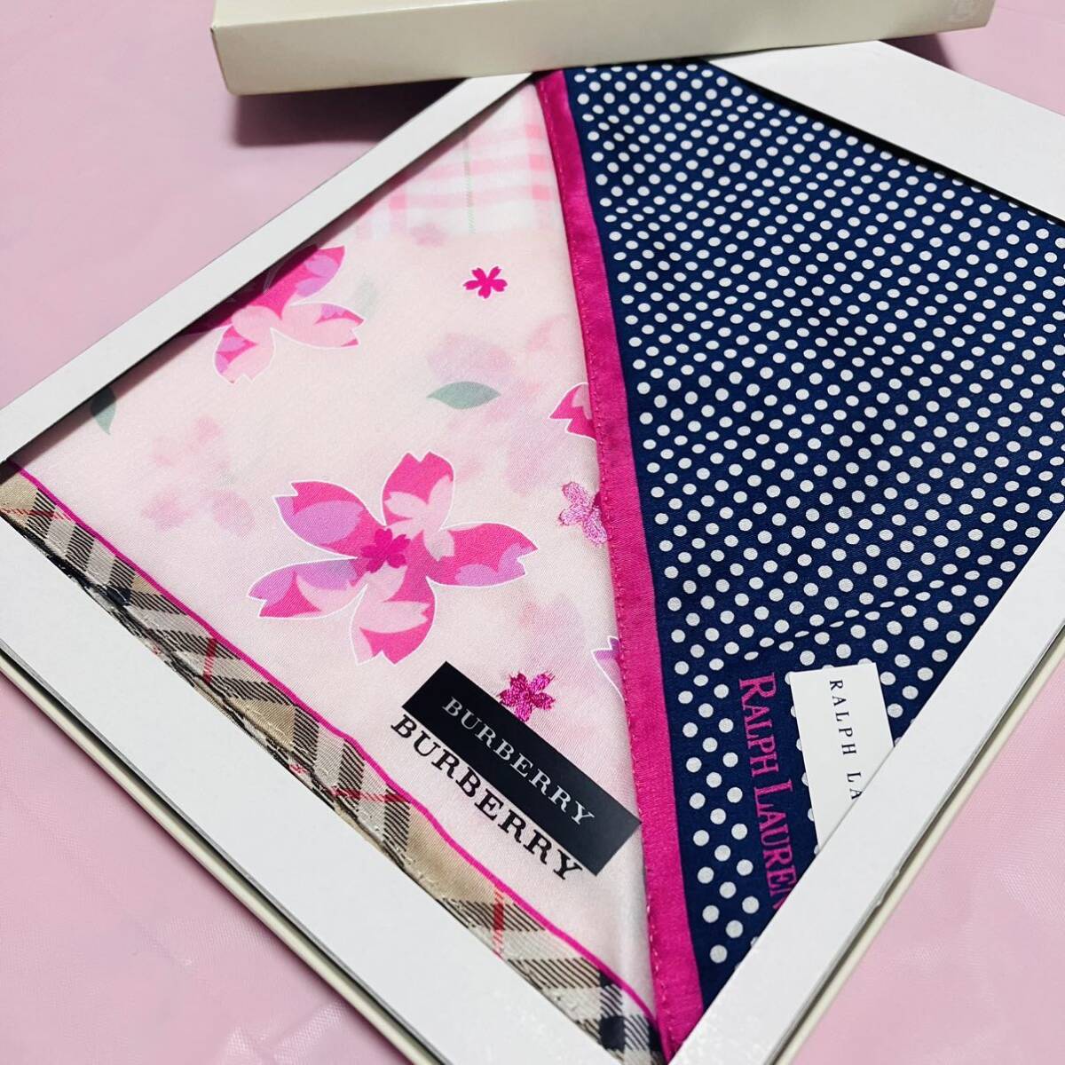 新品/BURBERRY/大判ハンカチ/正規品/バーバリー/綿100%/ピンク未使用ストール/ノバチェック/スカーフ桜さくら/ラルフローレン/レディース拍卖