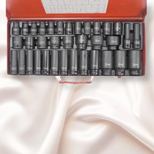 インパクト ソケット ショート 20個 8-24mm×1+27 30 32mm ディープ 15個 10 12-19mm×1+21 22 24 27 30 32 1/2 12.7 35点セット DIY拍卖