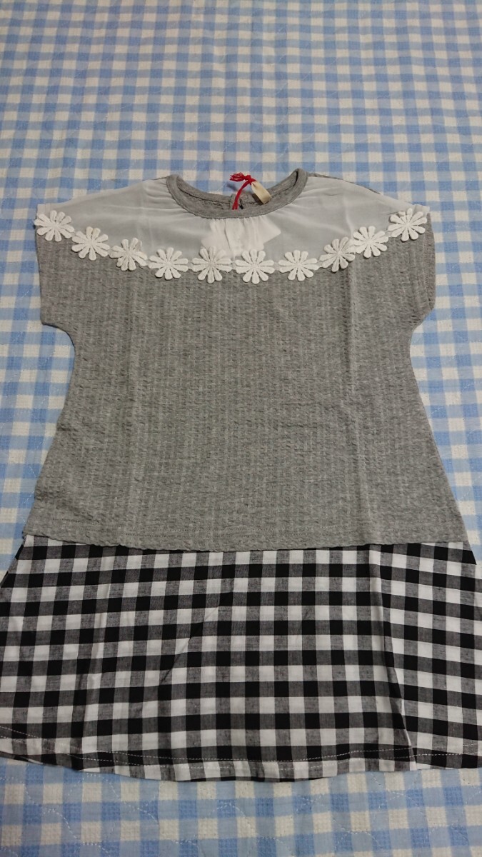 @♪135未使用・保管品・難あり☆Patagon☆オフ袖 変わりワッフルドッキングチュニックワンピ 灰120拍卖