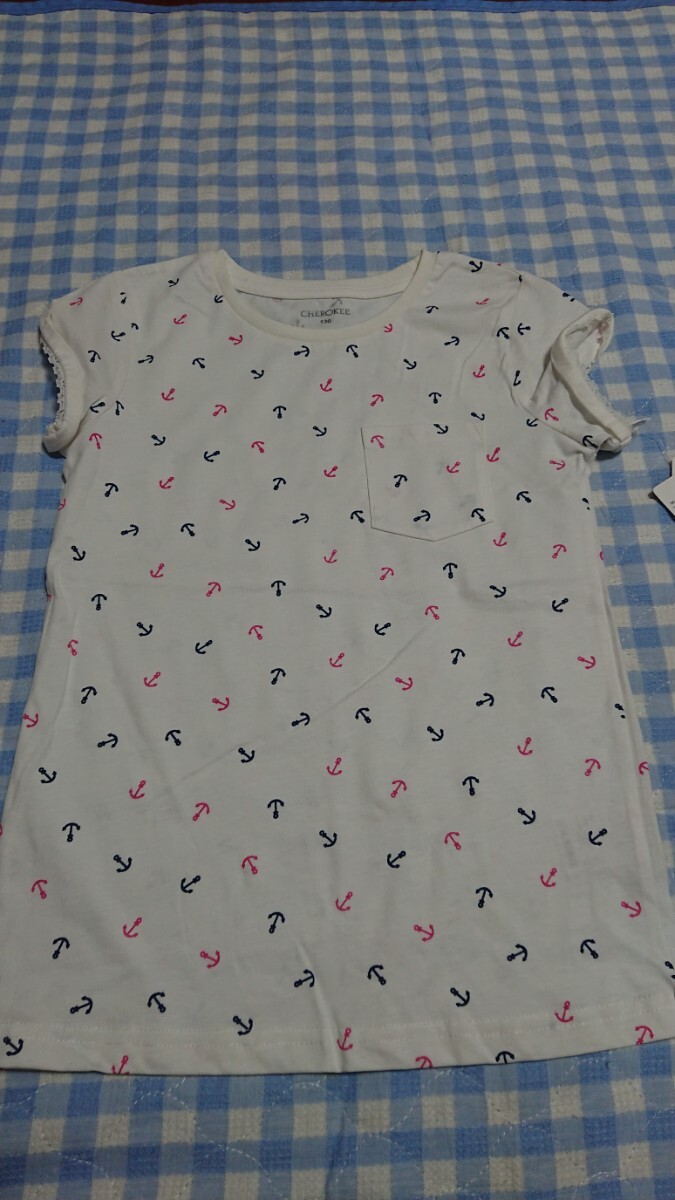 @♪176☆未使用・保管品☆CHEROKEE☆袖フリル 半袖Tシャツ 白マリン130①拍卖