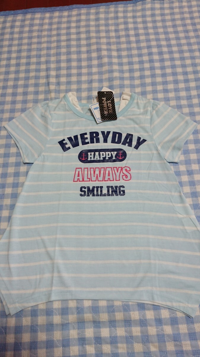 〇♪176☆未使用・保管品☆☆重ね着風 裾変形Tシャツ 淡青BD140拍卖