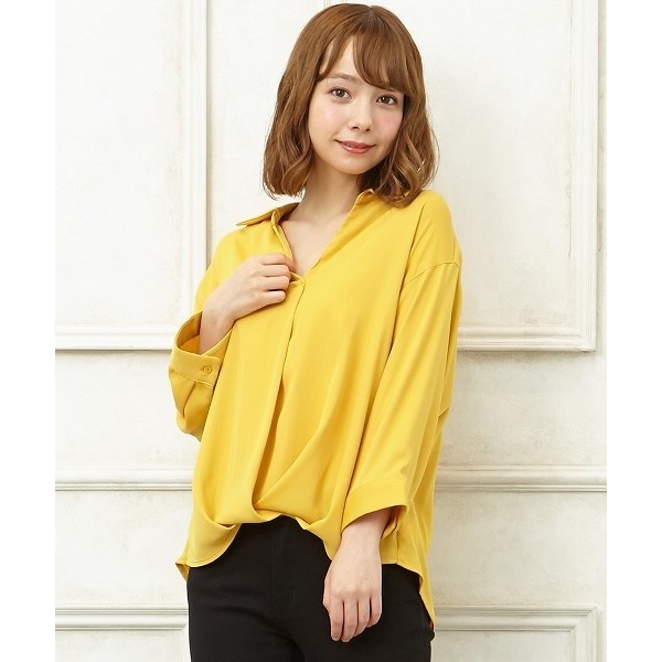 ★セール値下げ★未使用サンプル★イング裾タック トロミ スキッパーシャツ ブラウス7分袖<M>★切手★拍卖