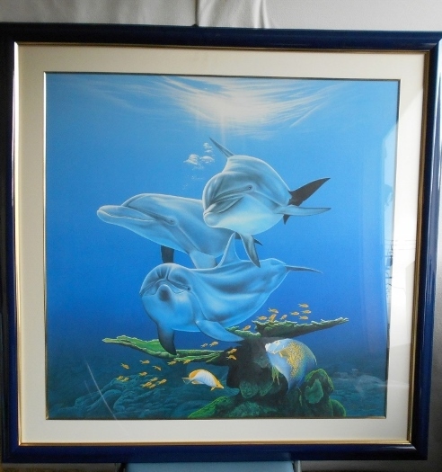 戸川郁夫『オーシャンハイキング』 2/100 100x100cm イルカ 絵拍卖