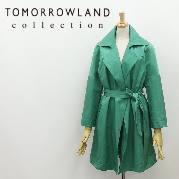 ◆TOMORROWLAND collection トゥモローランド コレクション リネン混 ドロップショルダー カラー ラップ コート ライトグリーン 38拍卖