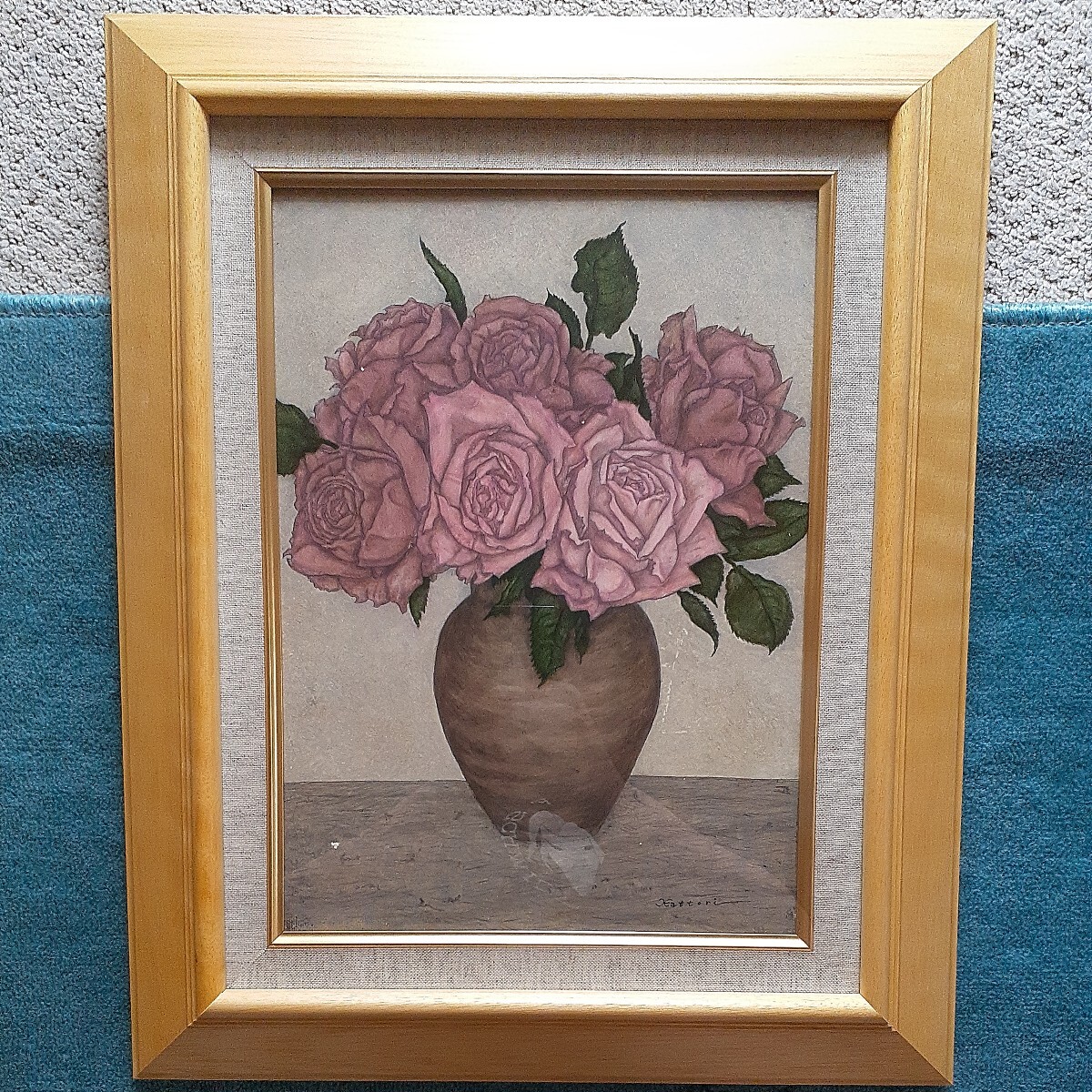 服部和三郎「バラ」油彩画 F4 真作 額装 美術年鑑号149000円拍卖