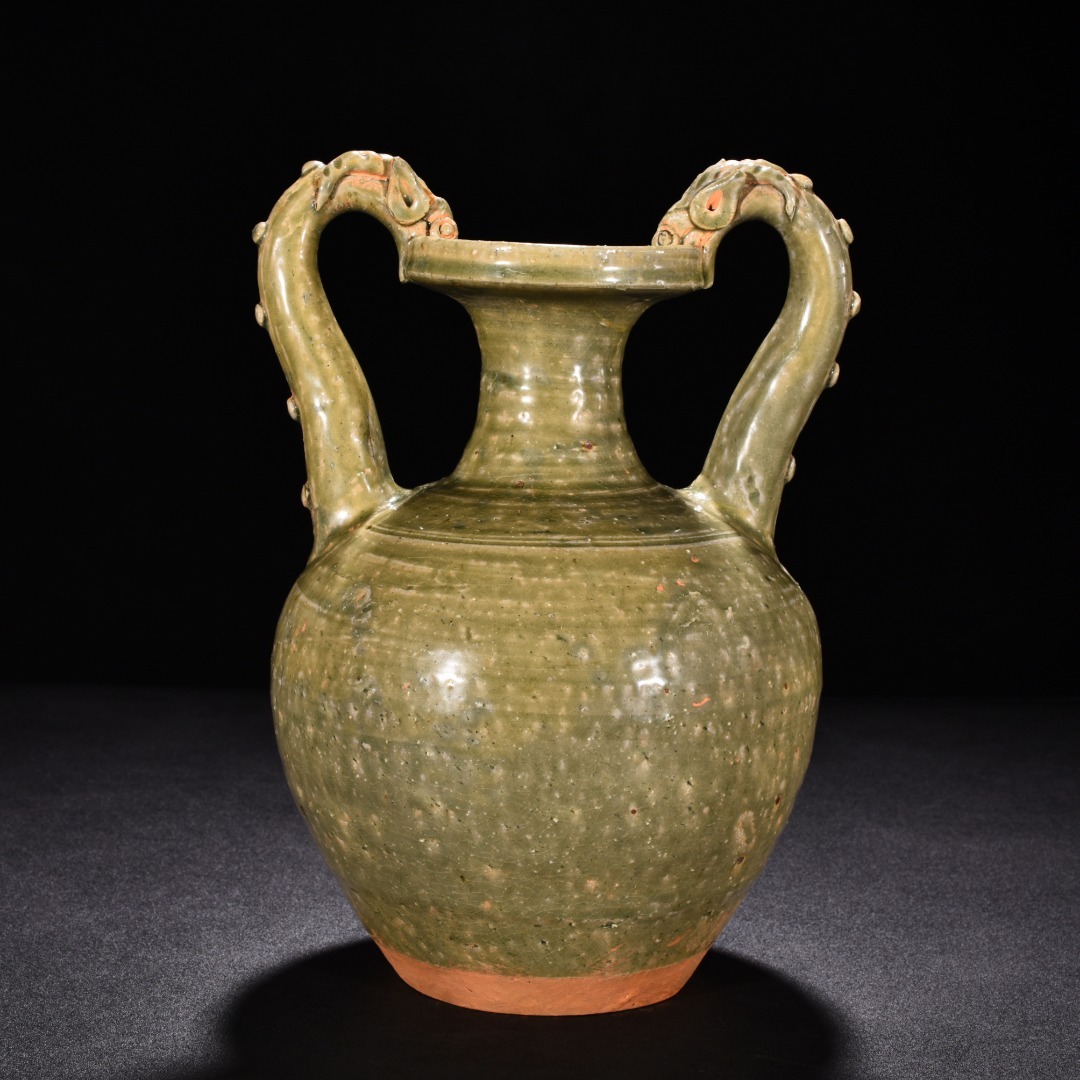 東晋 越窯青磁 双龍尊 唐物 陶磁器 中国美術 工芸品 置物 HB933拍卖