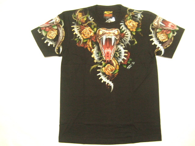 横浜最新 美しいコブラ ♪ バラ 魅惑の夜光Tシャツ 黒 サイズ M, L, XL 送料無料ξtsξanξ100拍卖