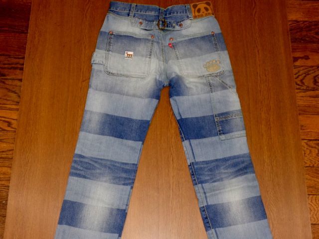 錦 PANDIESTA JAPAN ワイド ボーダー ペインター パンツ/青サイズ28/パンディエスタ ジャパン 578650 熊猫謹製 パンダ デニムジーンズ 新品拍卖