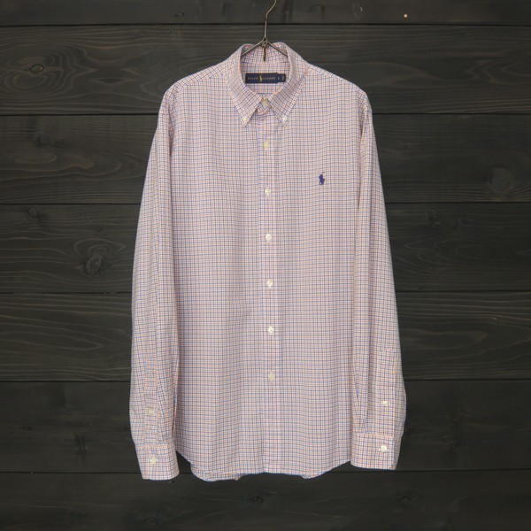 ★ラルフローレン★チェックボタンダウンシャツ★ホワイト×オレンジ×ブルー★L拍卖