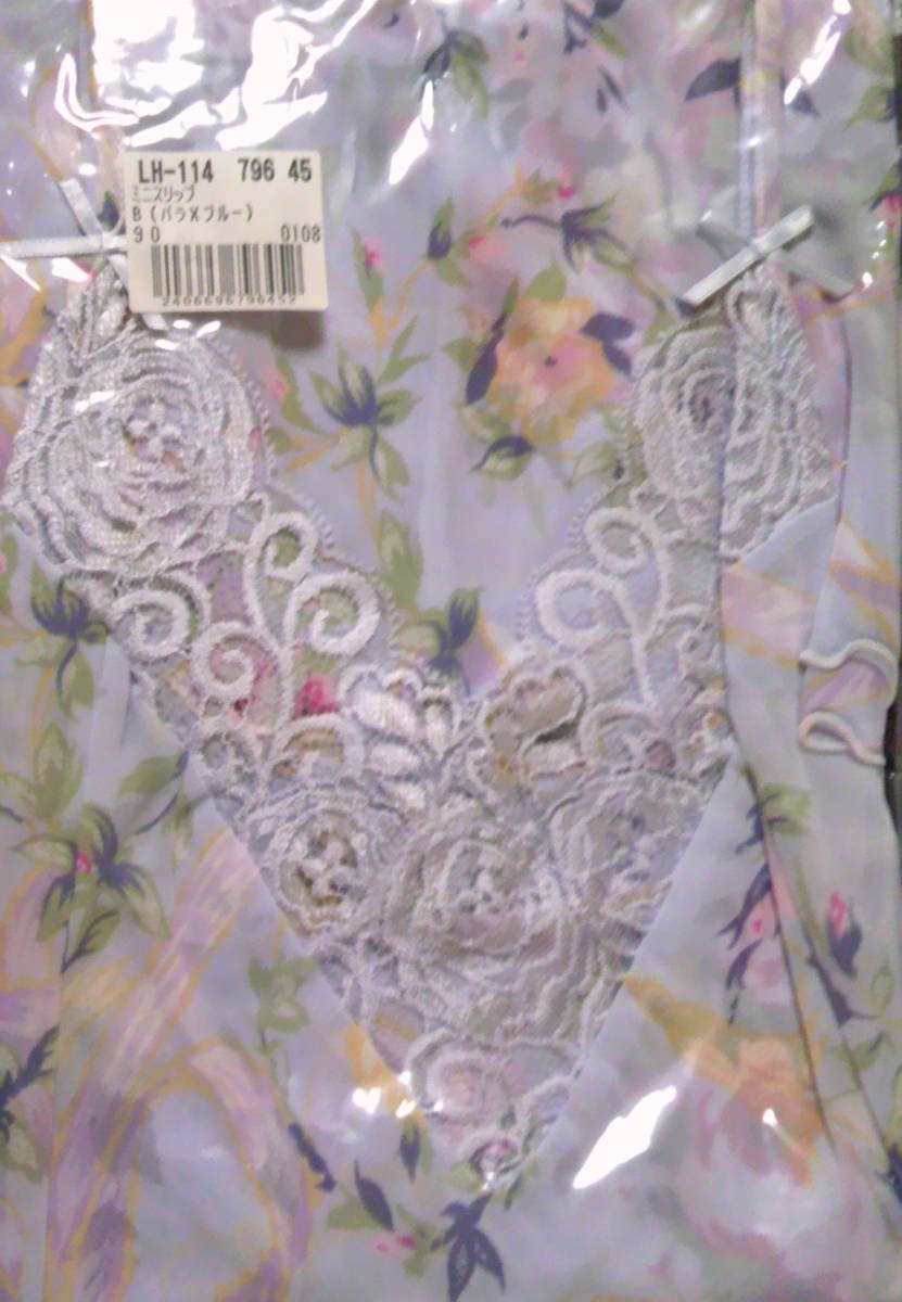 【cecile(セシール)】シフォン ミニスリップ 薔薇柄 B70 90cm ひざ上 ブルー拍卖