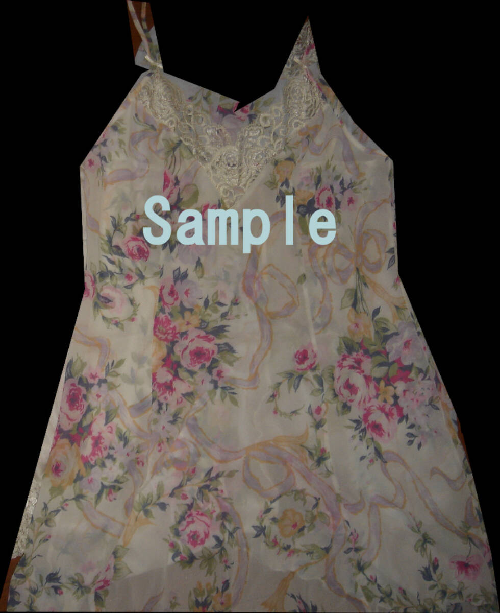 【cecile(セシール)】シフォン ミニスリップ 薔薇柄 B70 90cm ひざ上 オフホワイト拍卖