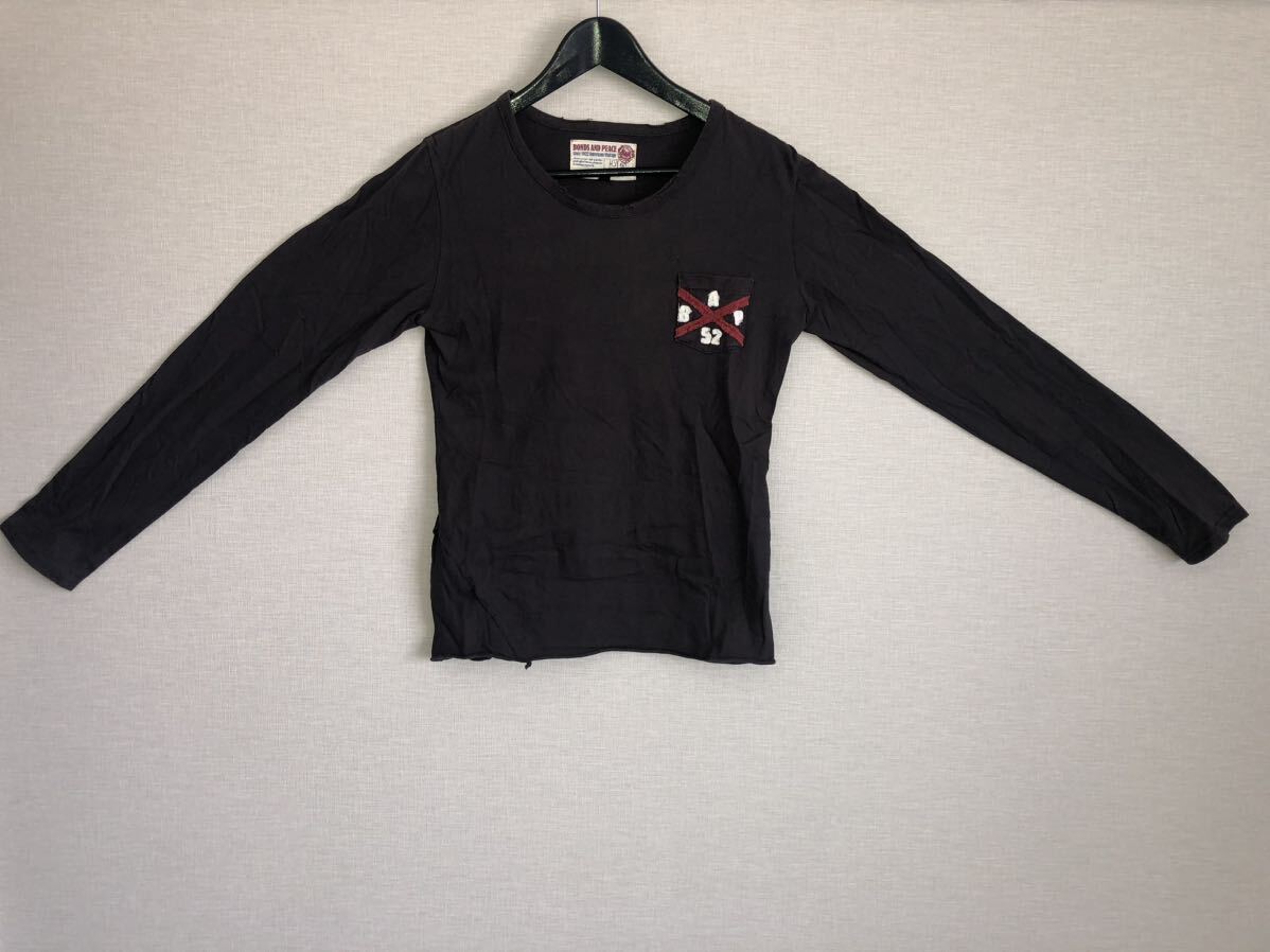 Bonds and Peace ロンT 長袖 シャツ サイズM ブラック クロス 古着 即決 デザイン ダメージ加工 ビンテージ クロスボーン ロック バイカー拍卖