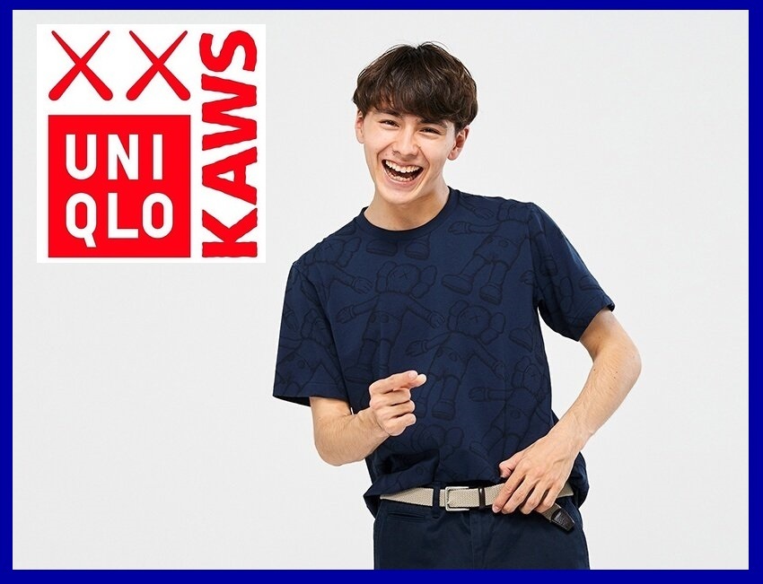 貴重●UNIQLO× KAWS ユニクロ×カウズ UT コラボ 半袖Tシャツ Lサイズ ネイビー 濃紺 ブルー 青 拍卖